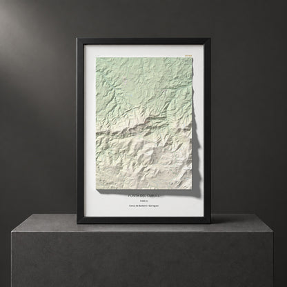 Mapa de relieve de Punta del Curull, 1022 m, Conca de Barberà · Garrigues, lámina 100 Cims de Trobart. Presentación enmarcada. 70 × 100 cm.