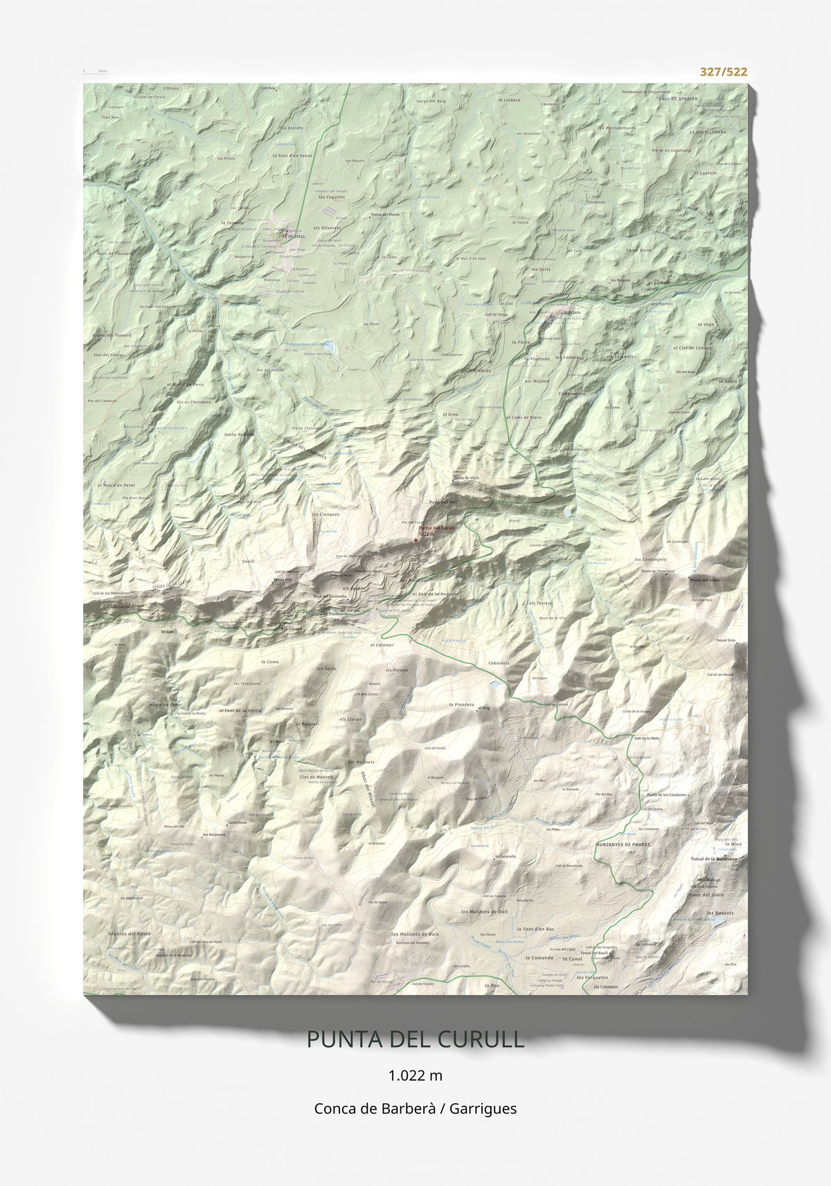 Mapa de relieve de Punta del Curull, 1022 m, Conca de Barberà · Garrigues, lámina 100 Cims de Trobart 70 × 100 cm.