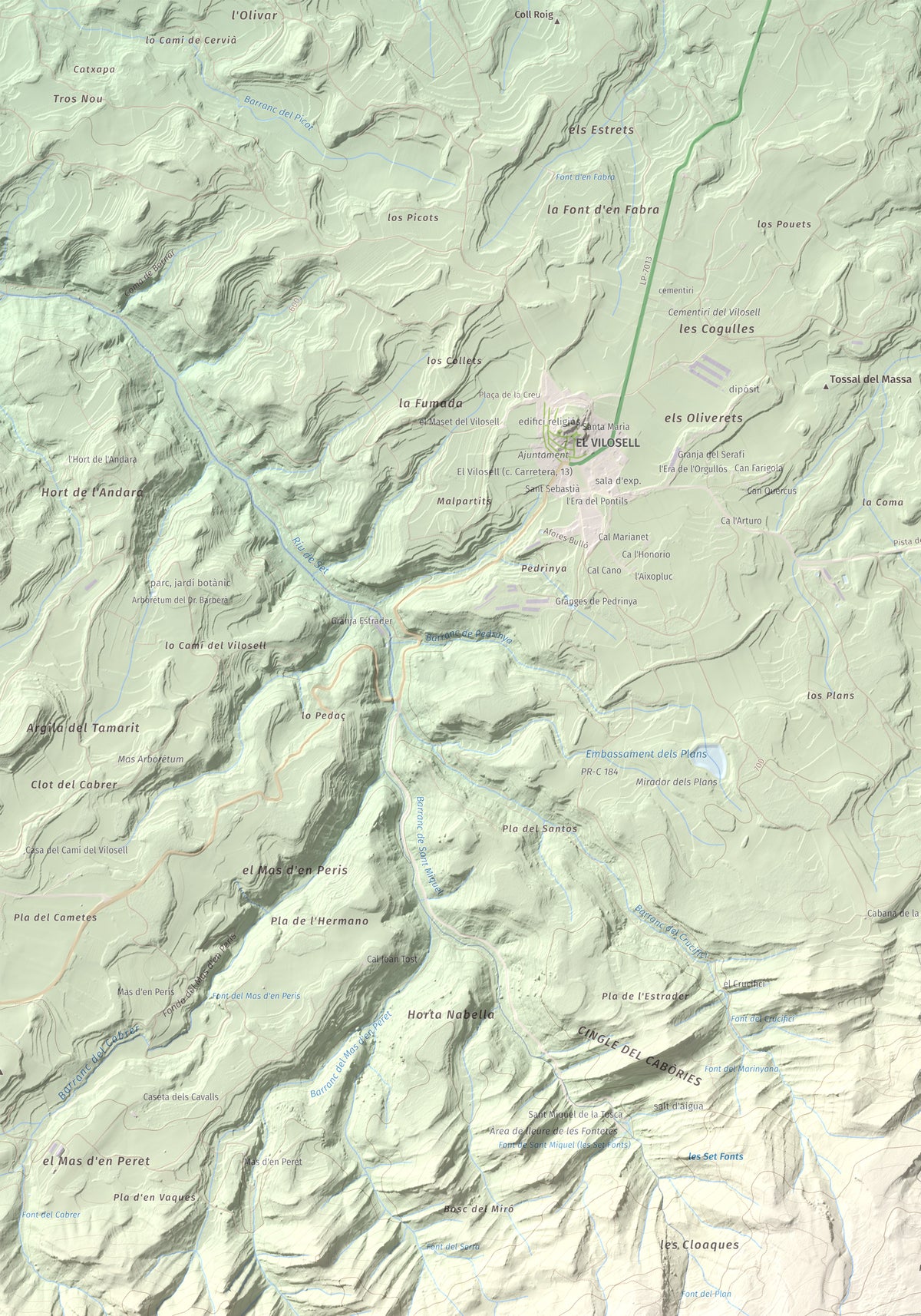 Mapa de relieve de Punta del Curull, 1022 m, Conca de Barberà · Garrigues, lámina 100 Cims de Trobart. Detalle de la zona superior izquierda. 70 × 100 cm.