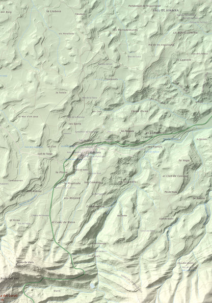 Mapa de relieve de Punta del Curull, 1022 m, Conca de Barberà · Garrigues, lámina 100 Cims de Trobart. Detalle de la zona superior derecha. 70 × 100 cm.