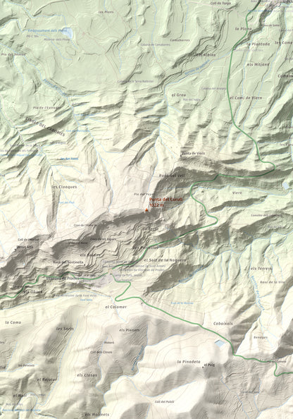 Mapa de relieve de Punta del Curull, 1022 m, Conca de Barberà · Garrigues, lámina 100 Cims de Trobart. Detalle de la zona central. 70 × 100 cm.