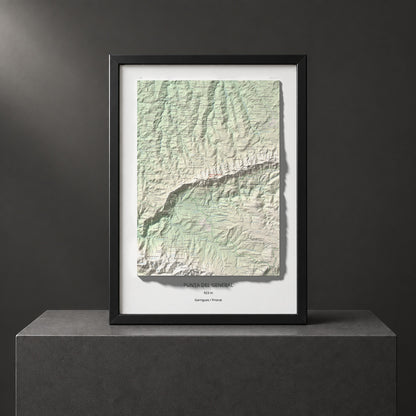 Mapa de relieve de Punta del General, 923 m, Garrigues · Priorat, lámina 100 Cims de Trobart. Presentación enmarcada. 50 × 70 cm.
