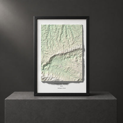 Mapa de relieve de Punta del General, 923 m, Garrigues · Priorat, lámina 100 Cims de Trobart. Presentación enmarcada. 61 × 91 cm.
