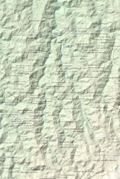 Mapa de relieve de Punta del General, 923 m, Garrigues · Priorat, lámina 100 Cims de Trobart. Detalle de la zona superior izquierda. 61 × 91 cm.