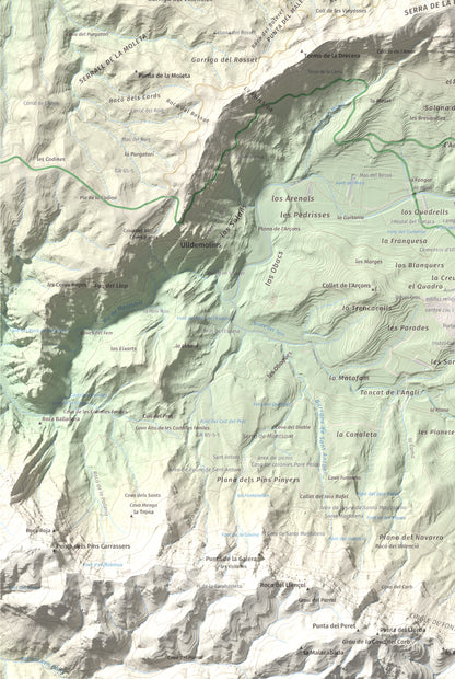 Mapa de relieve de Punta del General, 923 m, Garrigues · Priorat, lámina 100 Cims de Trobart. Detalle de la zona inferior izquierda. 61 × 91 cm.