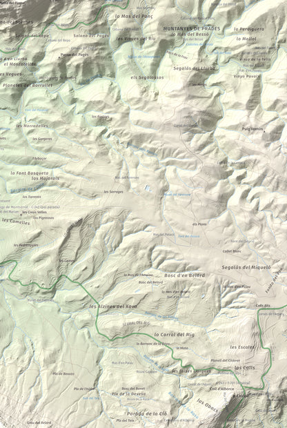 Mapa de relieve de Punta del General, 923 m, Garrigues · Priorat, lámina 100 Cims de Trobart. Detalle de la zona inferior derecha. 61 × 91 cm.