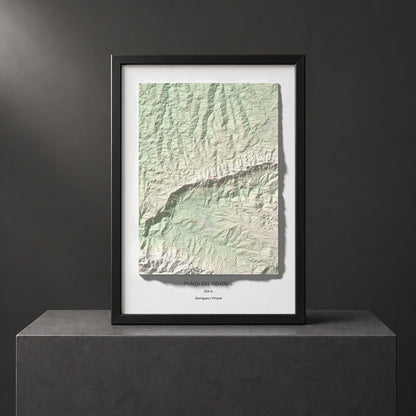 Mapa de relieve de Punta del General, 923 m, Garrigues · Priorat, lámina 100 Cims de Trobart. Presentación enmarcada. 70 × 100 cm.