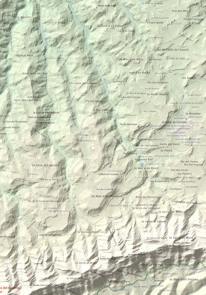 Mapa de relieve de Punta del General, 923 m, Garrigues · Priorat, lámina 100 Cims de Trobart. Detalle de la zona superior derecha. 70 × 100 cm.