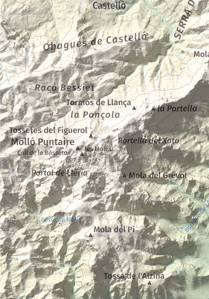 Mapa topográfico del relieve: Punta del Pallars, 551 m. Detalle de la zona inferior izquierda. 21 × 30 cm.