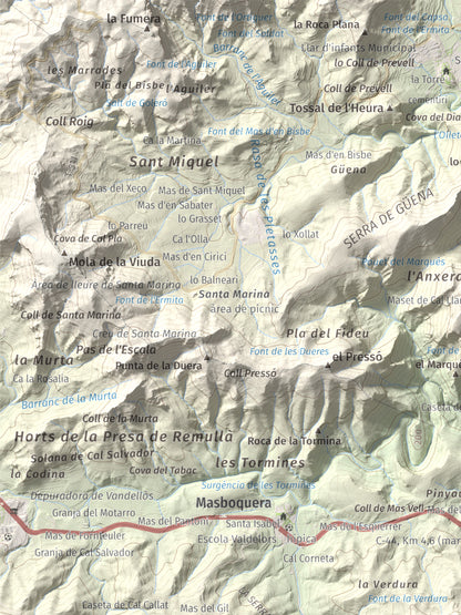 Mapa topográfico del relieve: Punta del Pallars, 551 m. Detalle de la zona superior izquierda. 30 × 40 cm.
