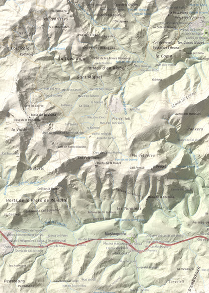 Mapa topográfico del relieve: Punta del Pallars, 551 m. Detalle de la zona superior izquierda. 50 × 70 cm.