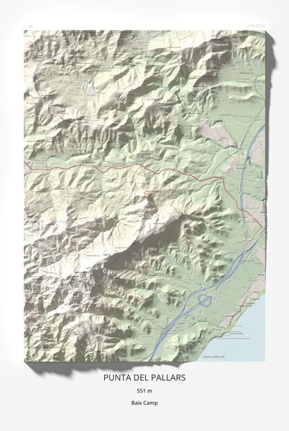 Mapa topográfico del relieve: Punta del Pallars, 551 m. Lámina completa. 61 × 91 cm.