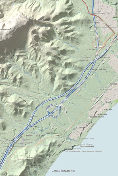 Mapa topográfico del relieve: Punta del Pallars, 551 m. Detalle de la zona inferior derecha. 61 × 91 cm.