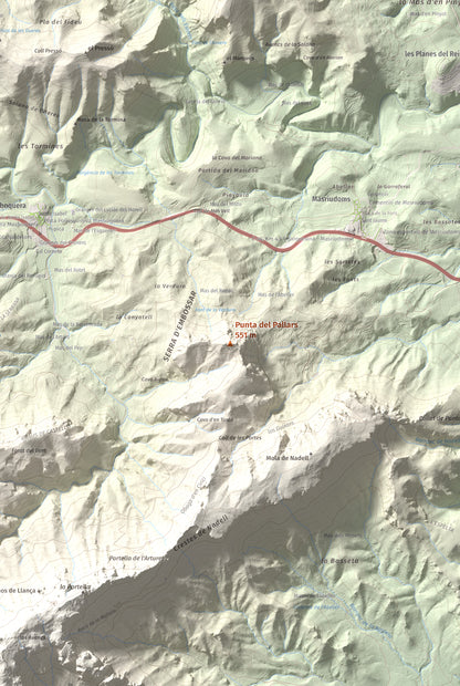 Mapa topográfico del relieve: Punta del Pallars, 551 m. Detalle de la zona central. 61 × 91 cm.