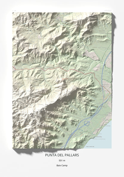 Mapa topográfico del relieve: Punta del Pallars, 551 m. Lámina completa. 70 × 100 cm.