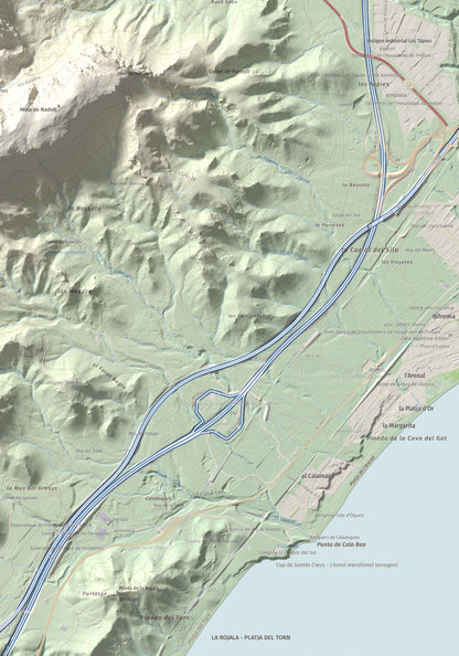 Mapa topográfico del relieve: Punta del Pallars, 551 m. Detalle de la zona inferior derecha. 70 × 100 cm.
