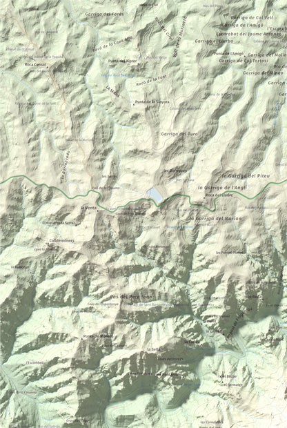 Mapa de relieve de Punta dels Pins Carrassers, 1062 m, Priorat, lámina 100 Cims de Trobart. Detalle de la zona superior izquierda. 61 × 91 cm.