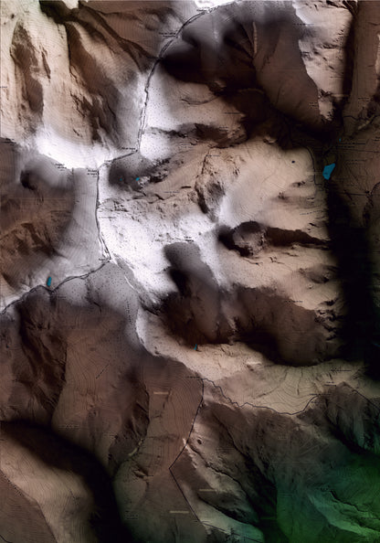 Mapa artístico del relieve de Queralbs, al Ripollès, con 15 km de entorno y base topográfica ICGC. Detalle de la zona superior izquierda.