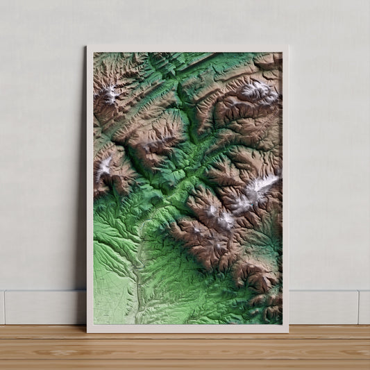 Mapa artístico del relieve de Querol, al Alt Camp, con 15 km de entorno y base topográfica ICGC. Presentación enmarcada.