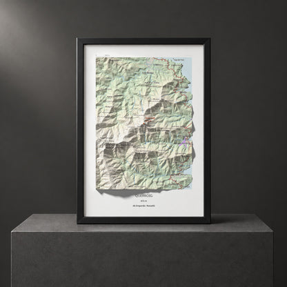 Mapa topogràfic del relleu: Querroig, 672 m. Presentació emmarcada. 21 × 30 cm.