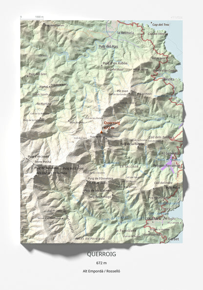 Mapa topogràfic del relleu: Querroig, 672 m. Làmina completa. 21 × 30 cm.