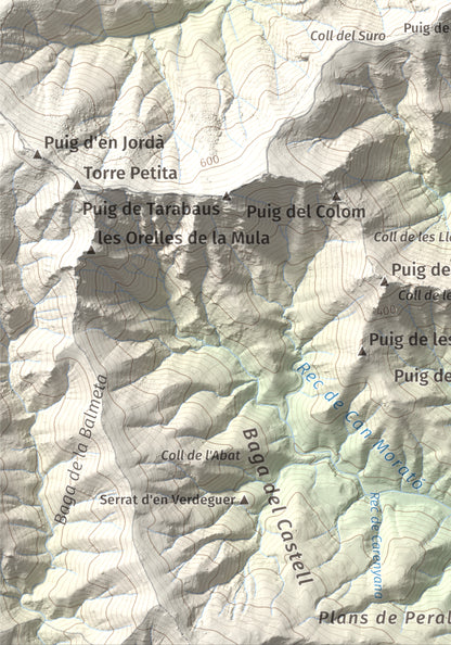 Mapa topogràfic del relleu: Querroig, 672 m. Detall de la zona inferior esquerra. 21 × 30 cm.