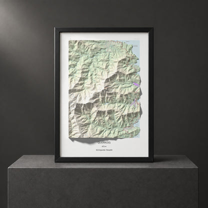 Mapa topogràfic del relleu: Querroig, 672 m. Presentació emmarcada. 50 × 70 cm.