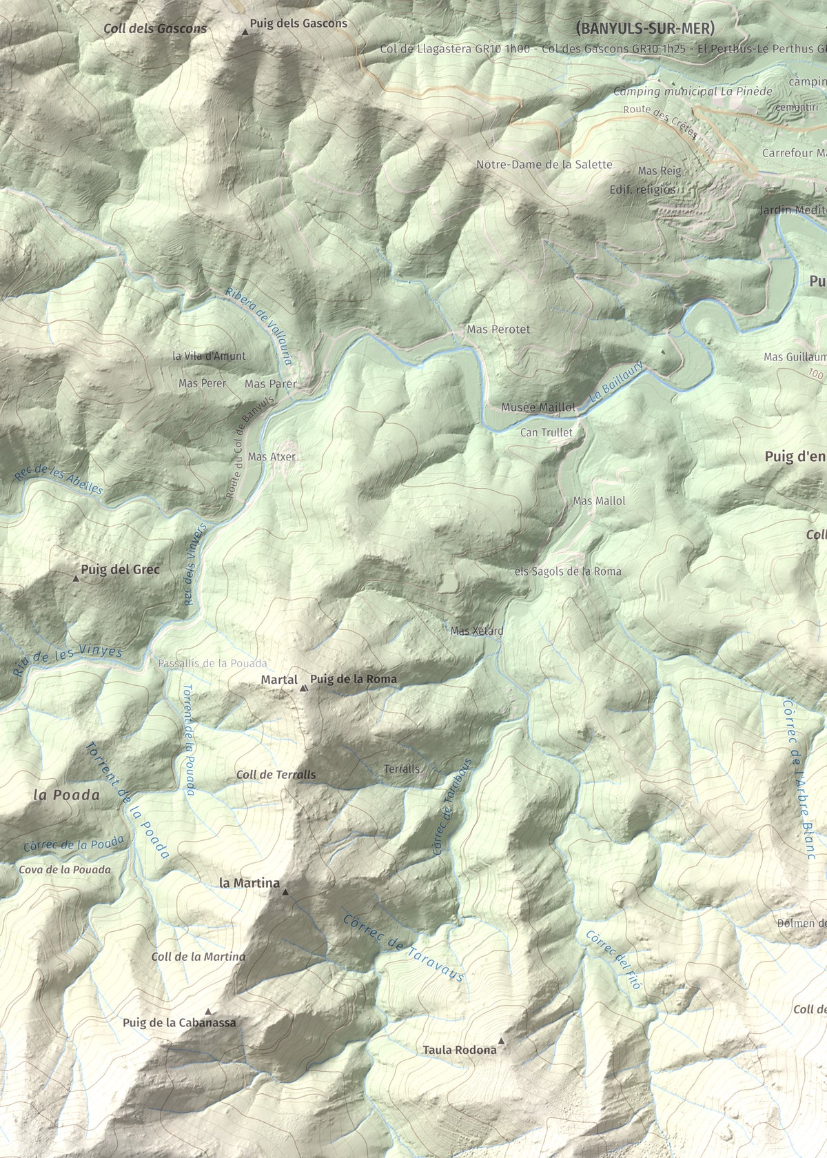 Mapa topogràfic del relleu: Querroig, 672 m. Detall de la zona superior esquerra. 50 × 70 cm.
