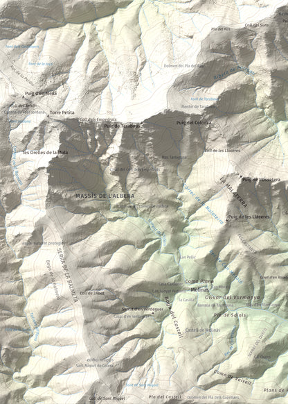 Mapa topogràfic del relleu: Querroig, 672 m. Detall de la zona inferior esquerra. 50 × 70 cm.