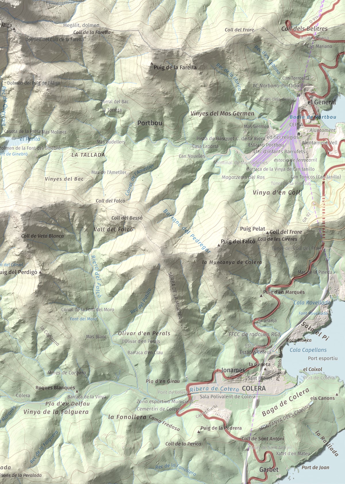 Mapa topogràfic del relleu: Querroig, 672 m. Detall de la zona inferior dreta. 50 × 70 cm.