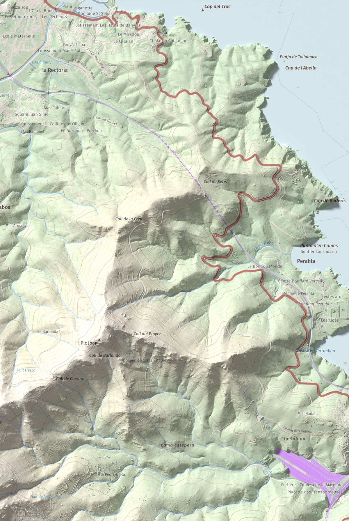 Mapa topogràfic del relleu: Querroig, 672 m. Detall de la zona superior dreta. 61 × 91 cm.