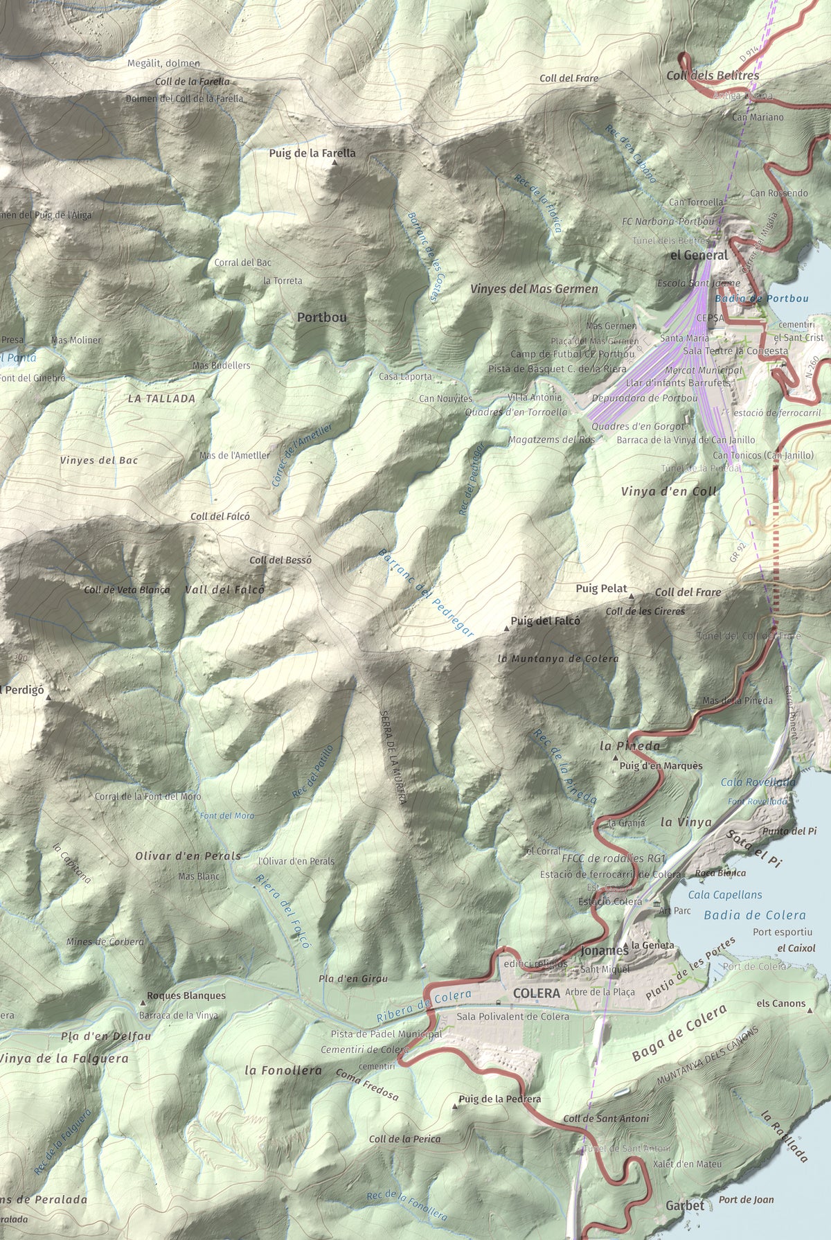 Mapa topogràfic del relleu: Querroig, 672 m. Detall de la zona inferior dreta. 61 × 91 cm.