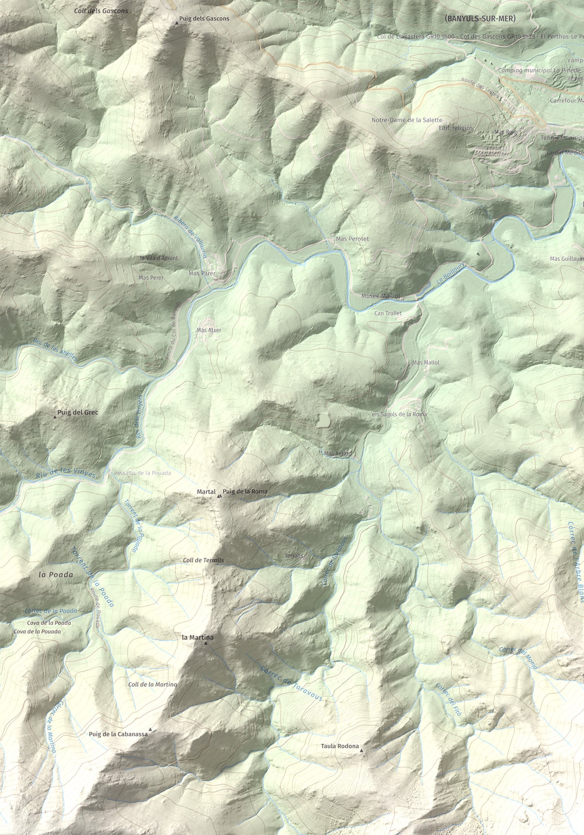 Mapa topogràfic del relleu: Querroig, 672 m. Detall de la zona superior esquerra. 70 × 100 cm.