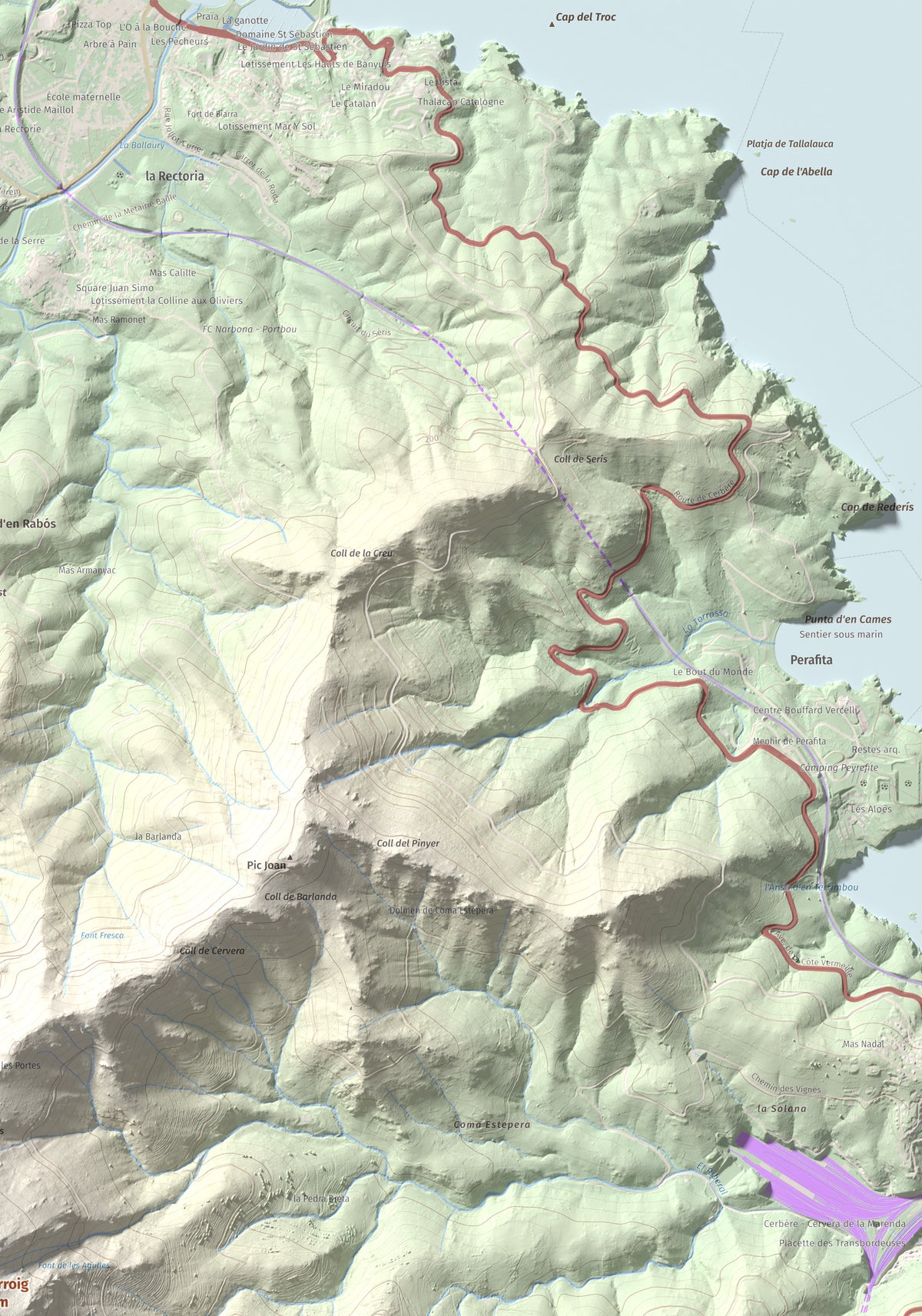 Mapa topogràfic del relleu: Querroig, 672 m. Detall de la zona superior dreta. 70 × 100 cm.