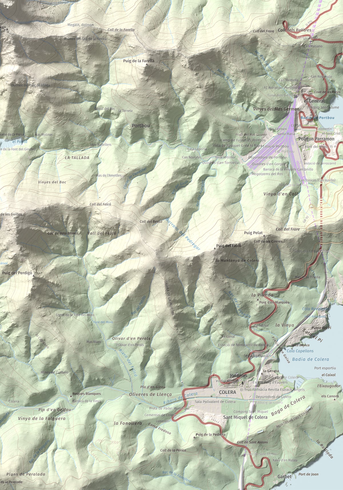 Mapa topogràfic del relleu: Querroig, 672 m. Detall de la zona inferior dreta. 70 × 100 cm.