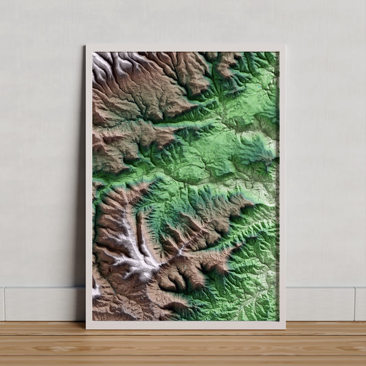 Mapa artístico del relieve de Rajadell, al Bages, con 15 km de entorno y base topográfica ICGC. Presentación enmarcada.