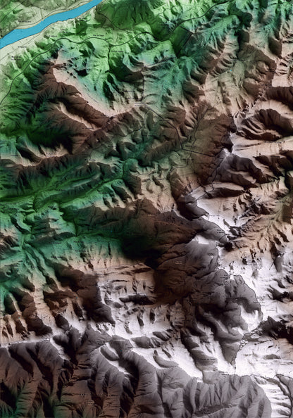 Mapa artístico del relieve de Rasquera, a la Ribera de Ebro, con 15 km de entorno y base topográfica ICGC. Detalle de la zona inferior izquierda.