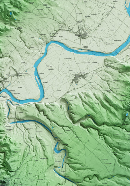 Mapa artístico del relieve de Rasquera, a la Ribera de Ebro, con 15 km de entorno y base topográfica ICGC. Detalle de la zona superior derecha.