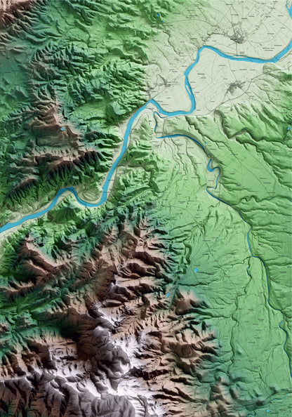 Mapa artístico del relieve de Rasquera, a la Ribera de Ebro, con 15 km de entorno y base topográfica ICGC
