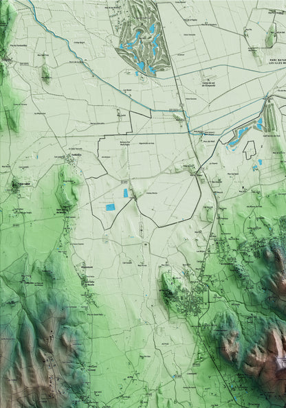 Mapa artístico del relieve de Regencós, al Baix Empordà, con 15 km de entorno y base topográfica ICGC. Detalle de la zona superior izquierda.