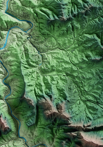 Mapa artístico del relieve de Rellinars, al Vallès Occidental, con 15 km de entorno y base topográfica ICGC. Detalle de la zona inferior izquierda.