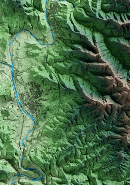 Mapa artístico del relieve de Rellinars, al Vallès Occidental, con 15 km de entorno y base topográfica ICGC. Detalle de la zona superior izquierda.