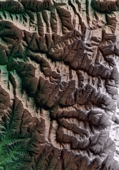 Mapa artístico del relieve de Rellinars, al Vallès Occidental, con 15 km de entorno y base topográfica ICGC. Detalle de la zona superior derecha.