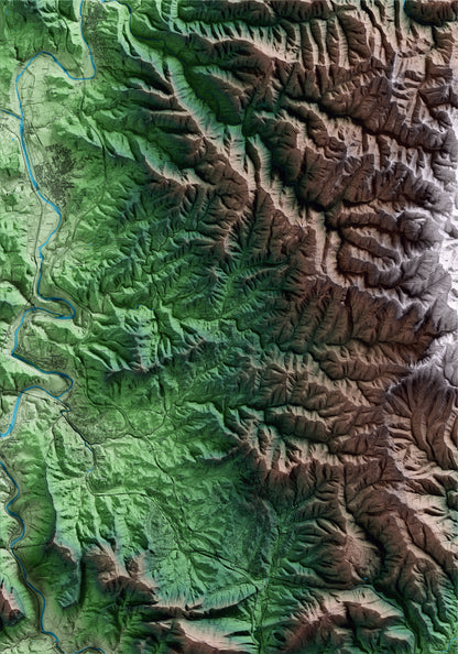 Mapa artístico del relieve de Rellinars, al Vallès Occidental, con 15 km de entorno y base topográfica ICGC