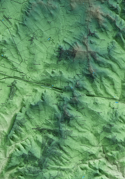 Mapa artístico del relieve de Renau, al Tarragonès, con 15 km de entorno y base topográfica ICGC. Detalle de la zona inferior izquierda.