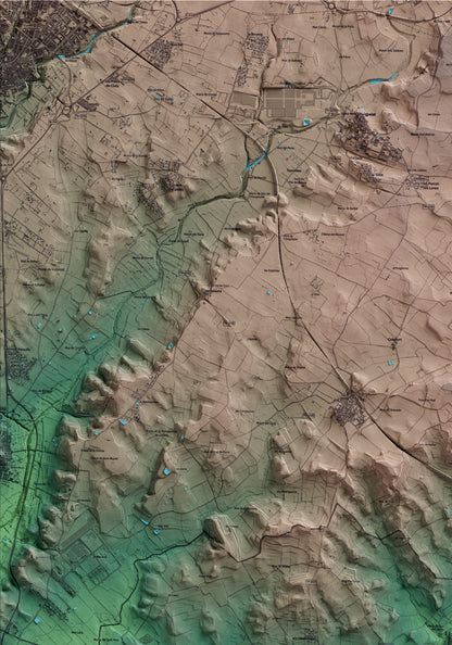 Mapa artístico del relieve de Renau, al Tarragonès, con 15 km de entorno y base topográfica ICGC. Detalle de la zona superior izquierda.