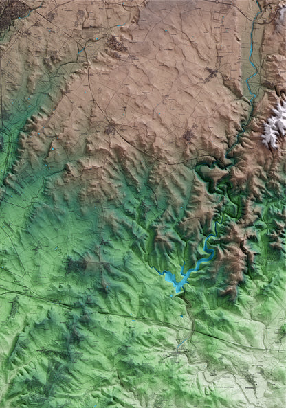 Mapa artístico del relieve de Renau, al Tarragonès, con 15 km de entorno y base topográfica ICGC