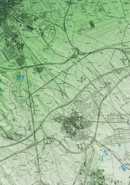 Mapa artístico del relieve de Reus, al Baix Camp, con 15 km de entorno y base topográfica ICGC. Detalle de la zona inferior derecha.