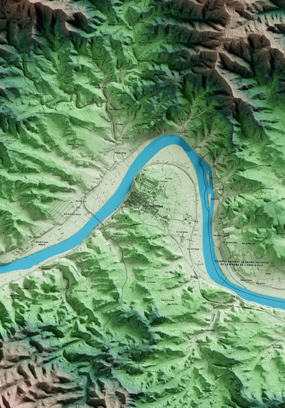Mapa artístico del relieve de Riba-roja d'Ebre, a la Ribera de Ebro, con 15 km de entorno y base topográfica ICGC. Detalle de la zona central.