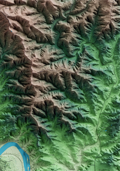 Mapa artístico del relieve de Riba-roja d'Ebre, a la Ribera de Ebro, con 15 km de entorno y base topográfica ICGC. Detalle de la zona superior derecha.